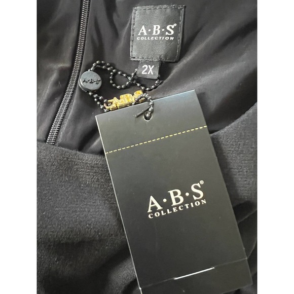 ABS Collection Dress Womens 2X Black Faux Leather Accent Short Sleeve New - Picture 3 of 3